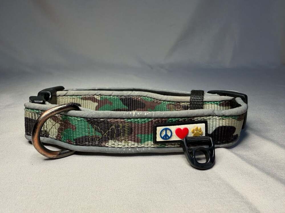 Pawtitas Reflective Padded Dog Collar, Camouflage Green, Small